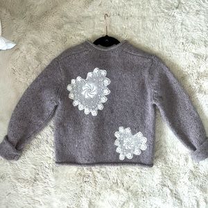 Collab Wool Sweater With Vintage Heart Doilies